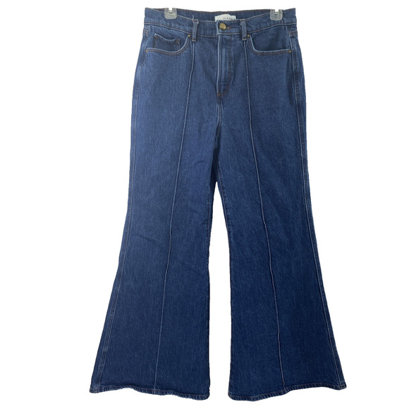 Loft Super Flare Jeans Womens Size 8 Blue Medium Wash Denim Corded High Rise - Picture 1 of 12